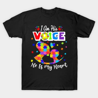 Autism Mom Im His Voice He Is My Heart Autism Awareness T-Shirt